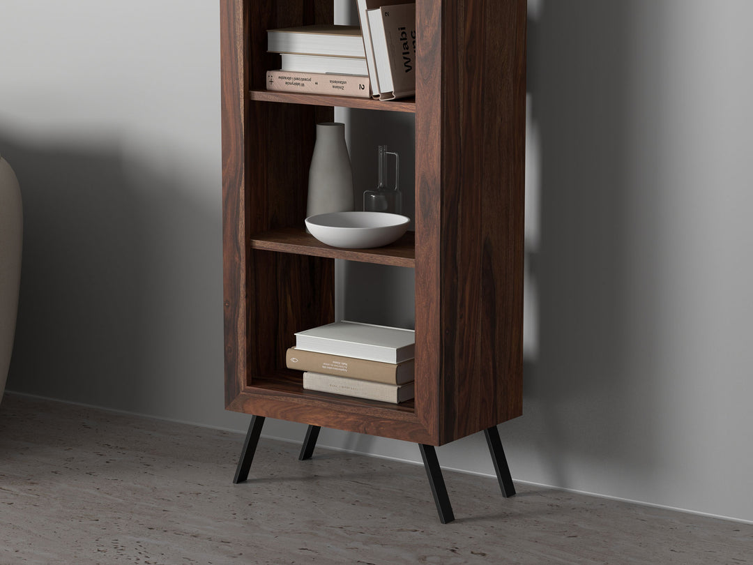 Bookshelf made of solid sheesham wood and carbon steel