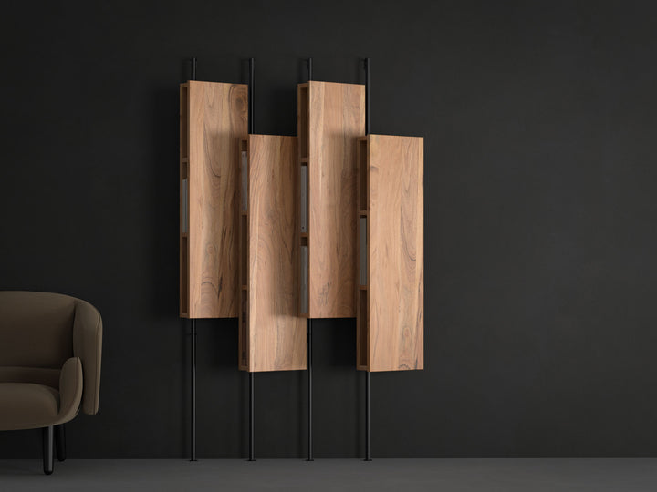 Bookshelf, solid acacia wood and steel