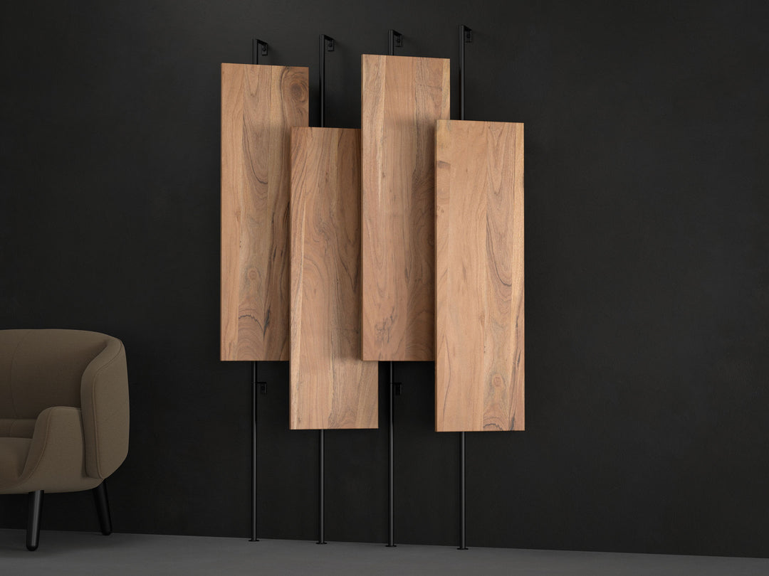 Bookshelf, solid acacia wood and steel