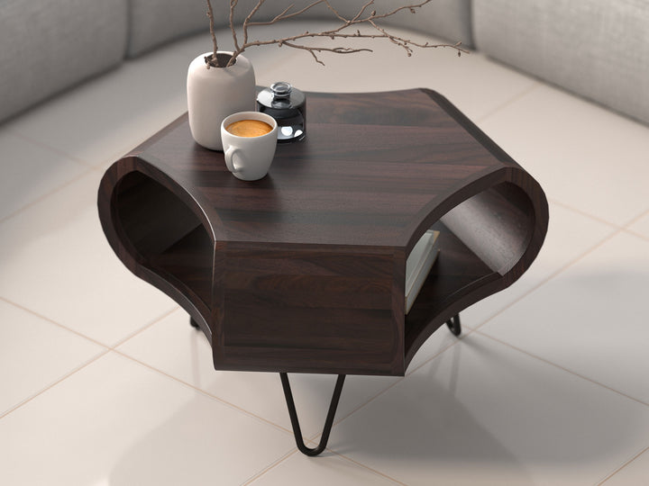 Coffee table, solid sheesham wood and steel
