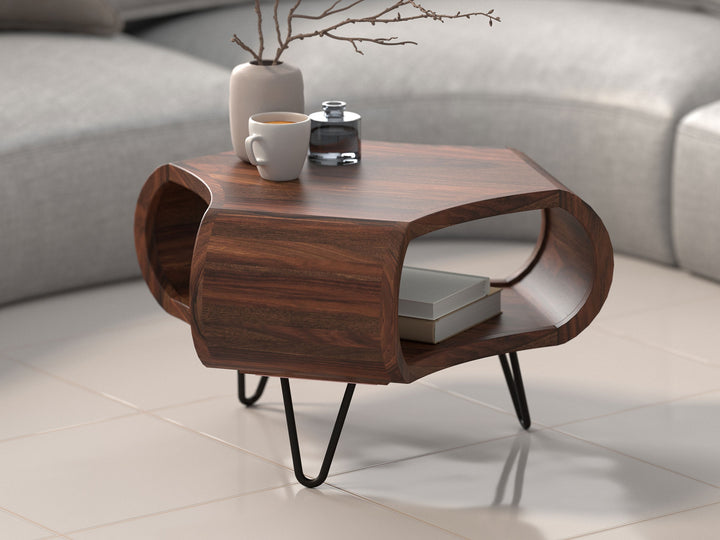 Coffee table, solid sheesham wood and steel