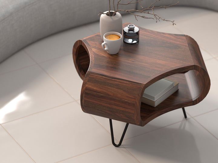 Coffee table, solid sheesham wood and steel