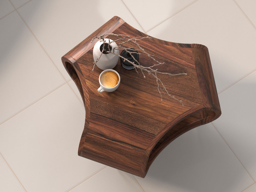 Coffee table, solid sheesham wood and steel