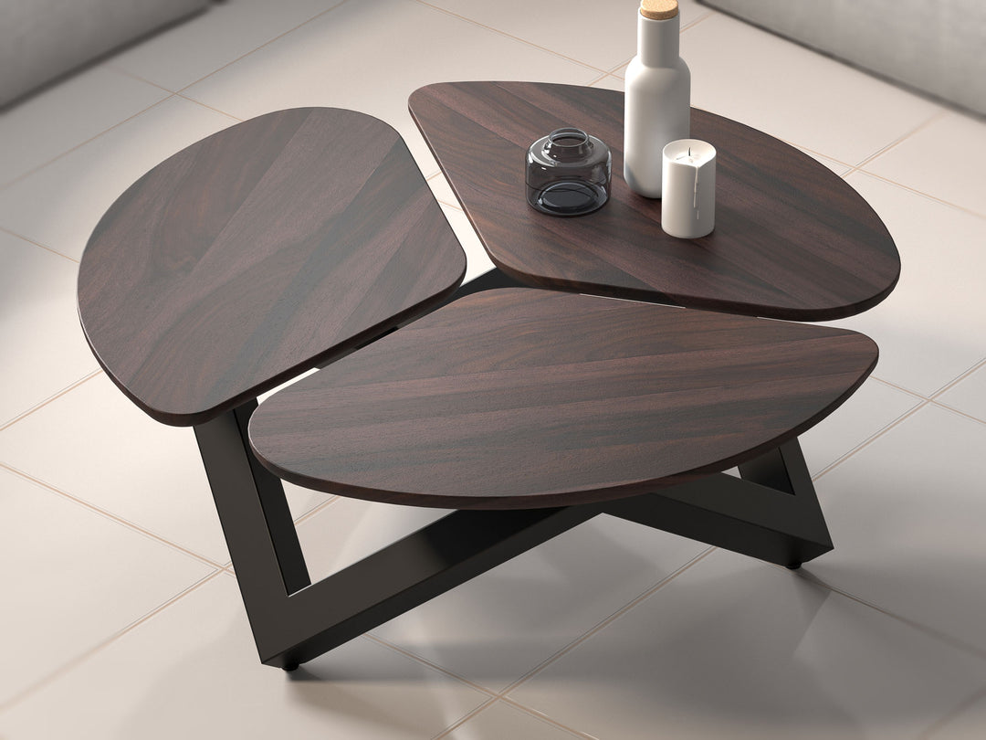 Coffee table, solid sheesham wood and steel