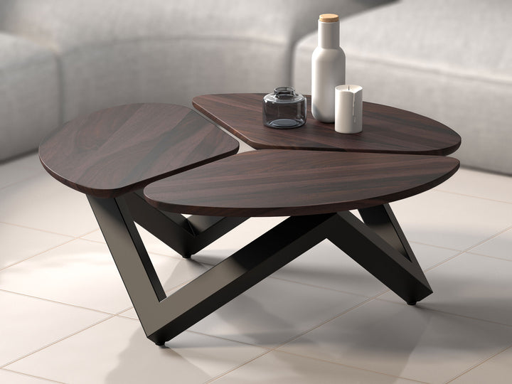 Coffee table, solid sheesham wood and steel