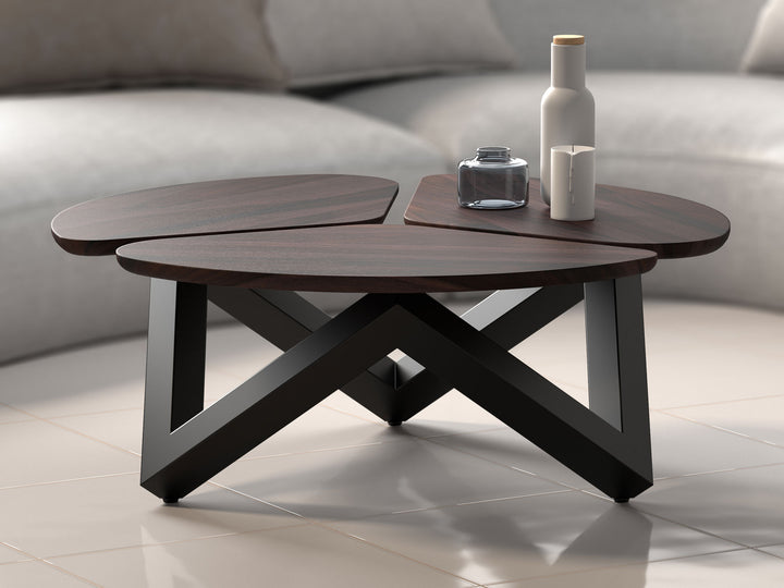 Coffee table, solid sheesham wood and steel