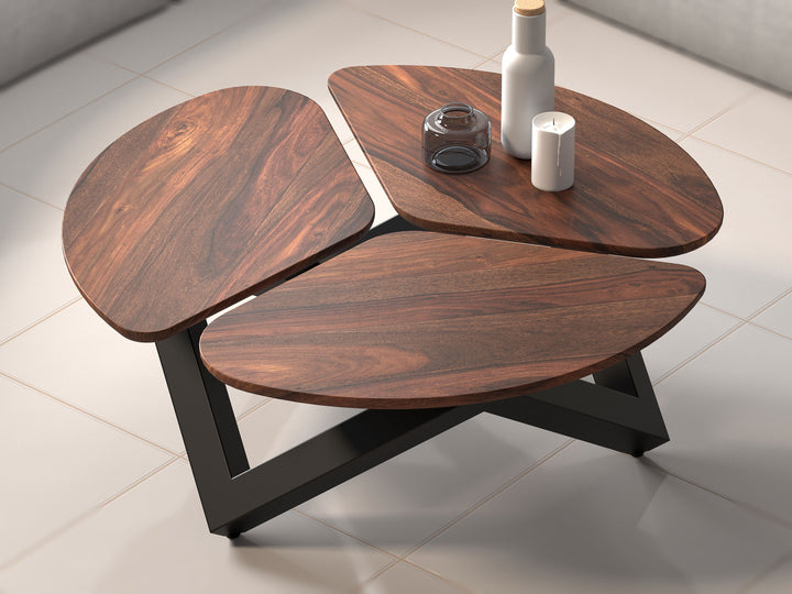 Coffee table, solid sheesham wood and steel