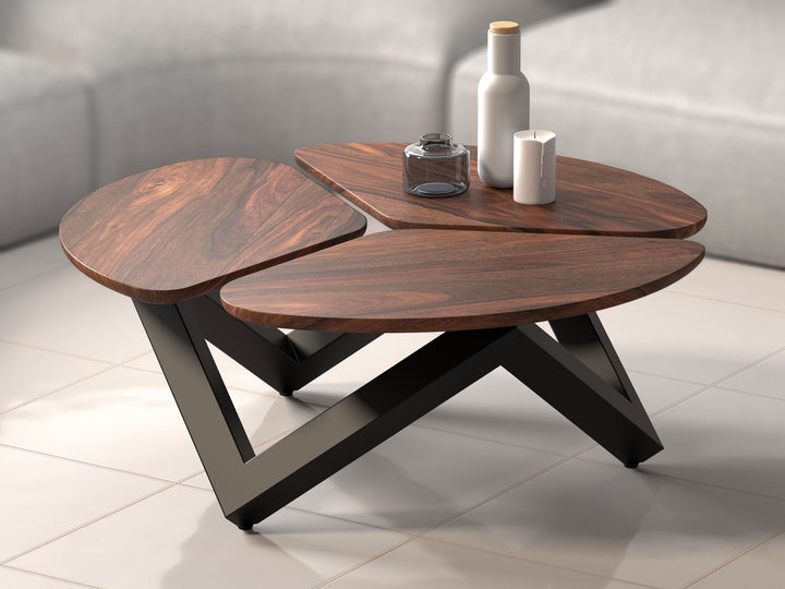 Coffee table, solid sheesham wood and steel