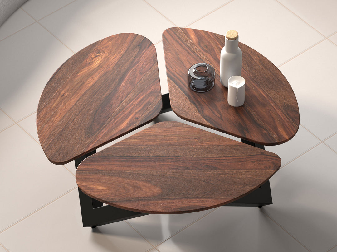 Coffee table, solid sheesham wood and steel