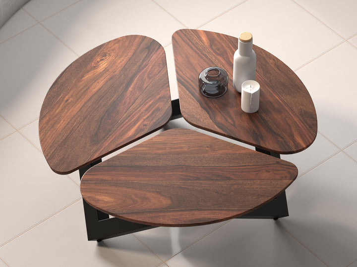 Coffee table, solid sheesham wood and steel