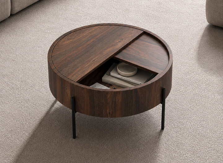 Coffee table, solid sheesham wood and steel