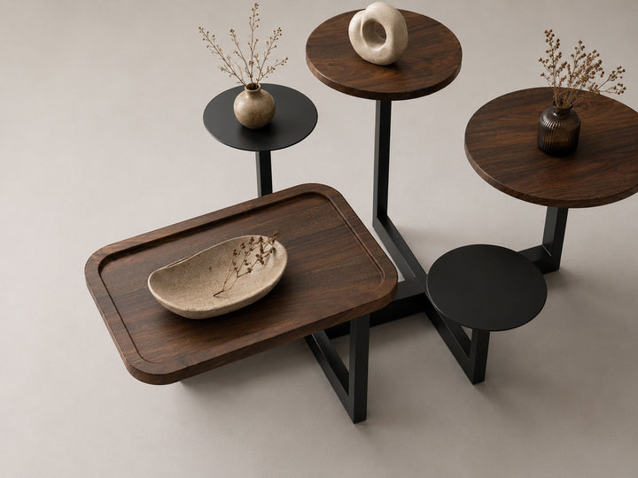 Coffee table, solid sheesham wood and steel