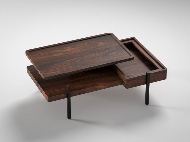 Coffee table, solid sheesham wood and steel