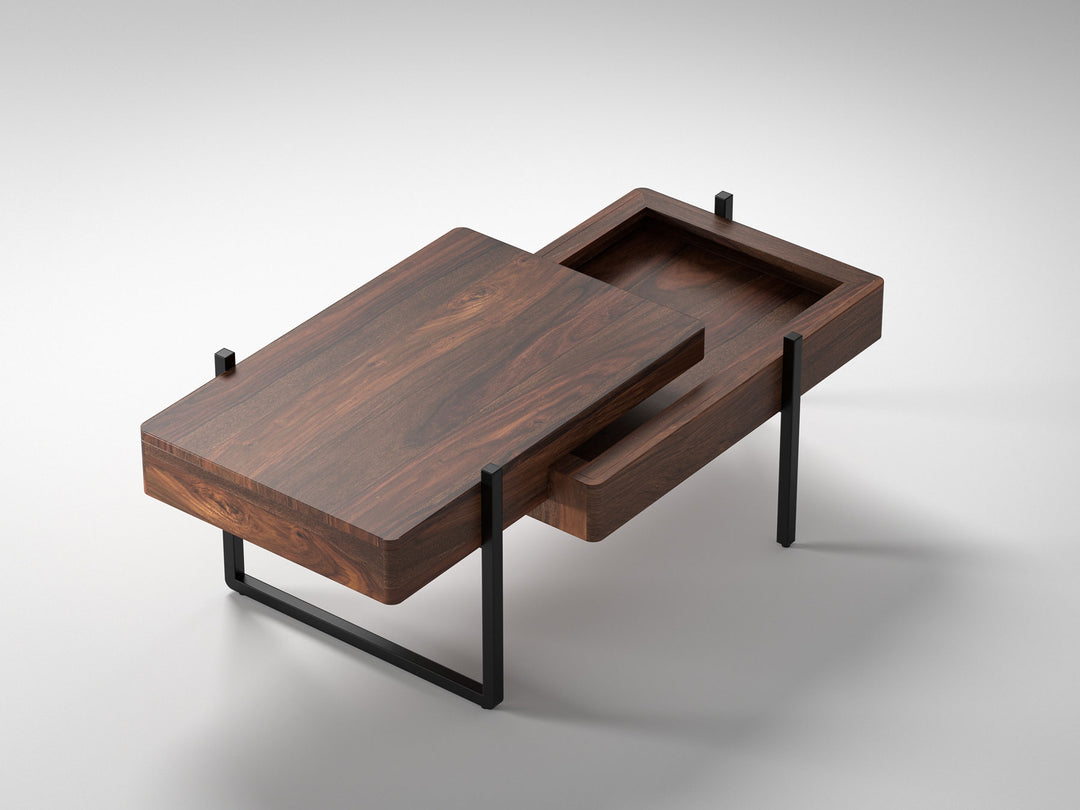 Coffee table, solid sheesham wood and steel