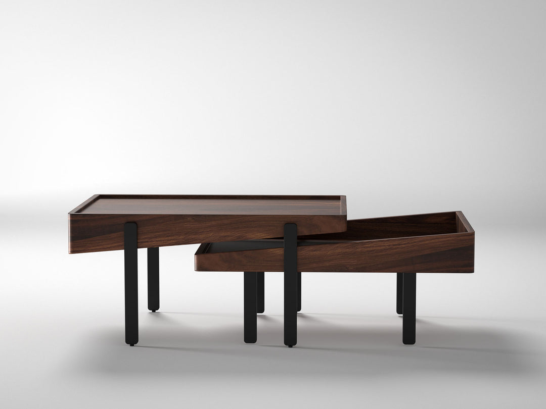 Coffee table, solid sheesham wood and steel