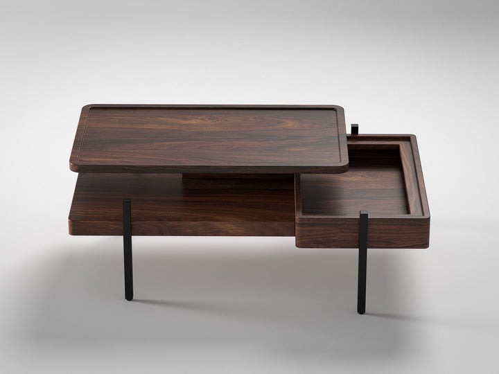 Coffee table, solid sheesham wood and steel