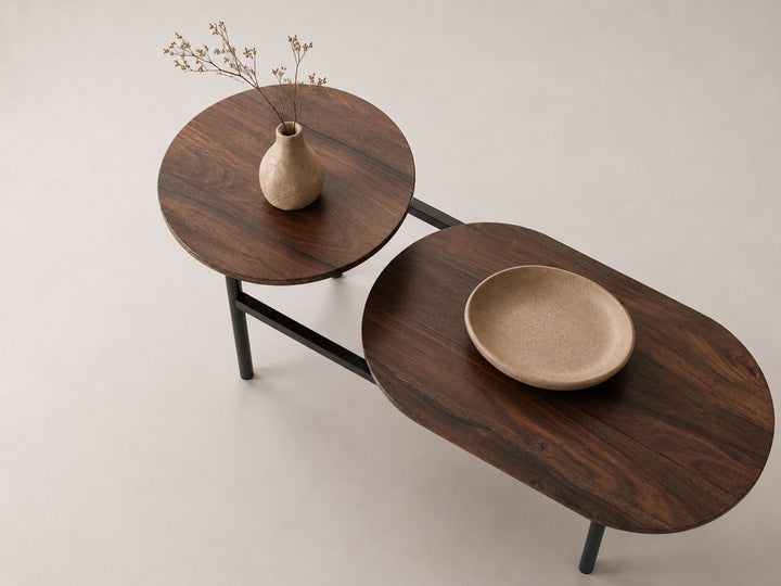 Coffee table, solid sheesham wood and steel