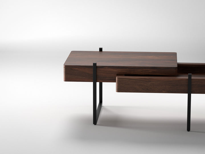 Coffee table, solid sheesham wood and steel