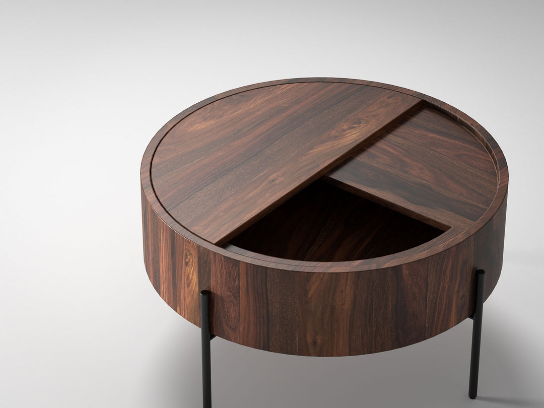 Coffee table, solid sheesham wood and steel
