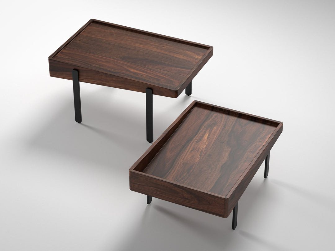 Coffee table, solid sheesham wood and steel