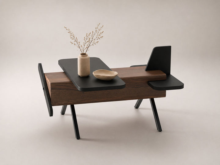 Coffee table, solid sheesham wood and steel