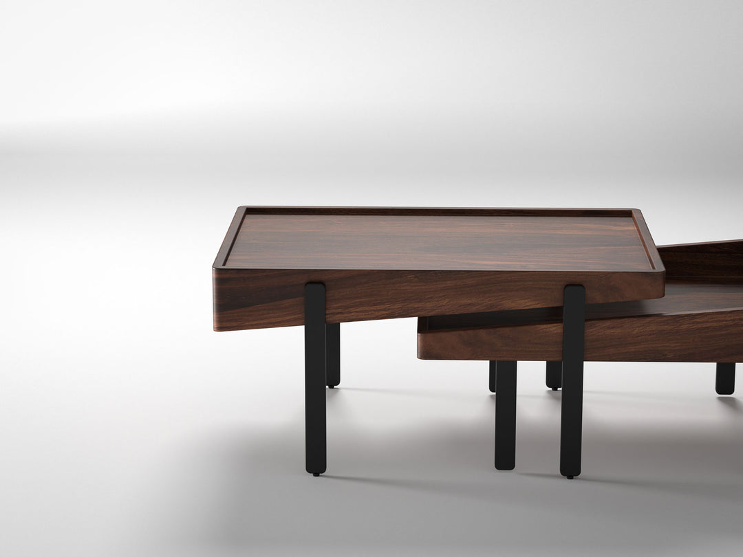 Coffee table, solid sheesham wood and steel