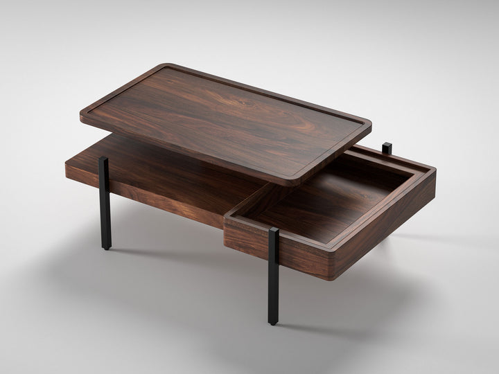 Coffee table, solid sheesham wood and steel
