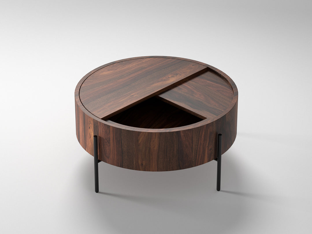 Coffee table, solid sheesham wood and steel