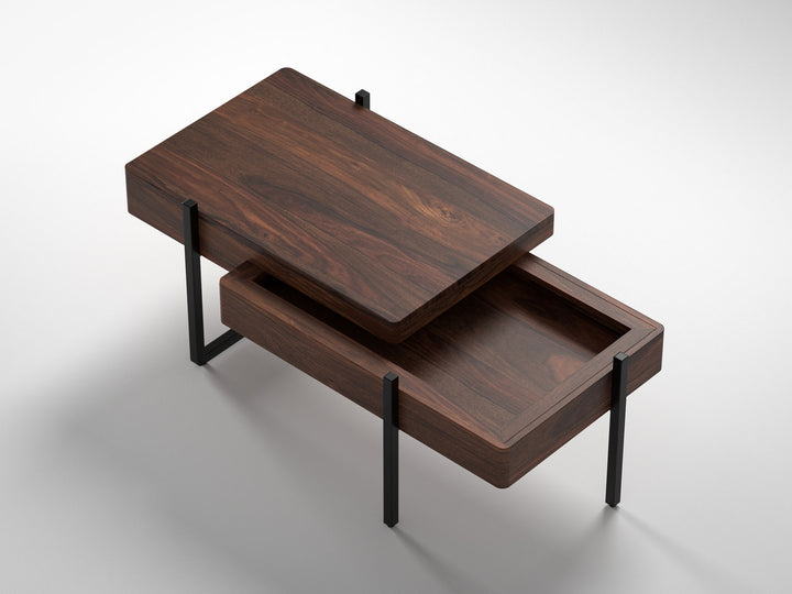 Coffee table, solid sheesham wood and steel