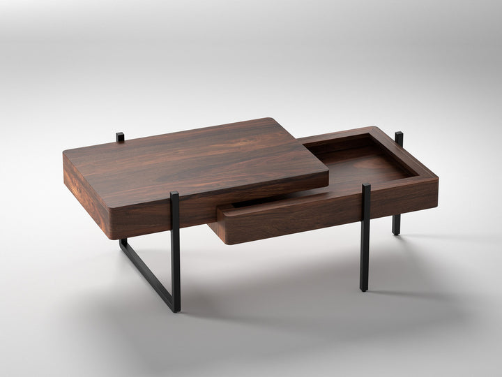 Coffee table, solid sheesham wood and steel