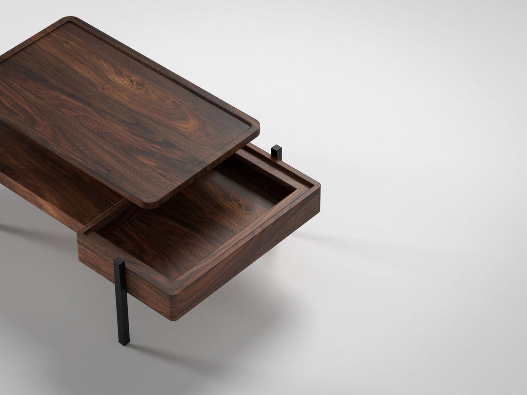 Coffee table, solid sheesham wood and steel