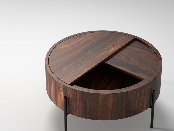 Coffee table, solid sheesham wood and steel