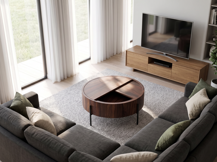 Coffee table, solid sheesham wood and steel