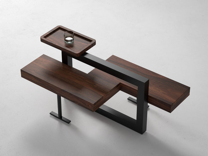 Coffee table, solid sheesham wood and steel