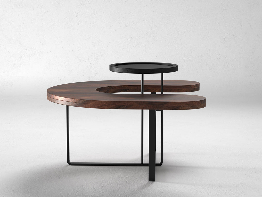 Coffee table, solid sheesham wood and steel