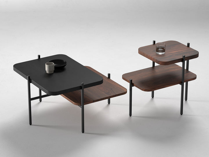 Set of 2 nesting coffee tables, solid sheesham wood and steel