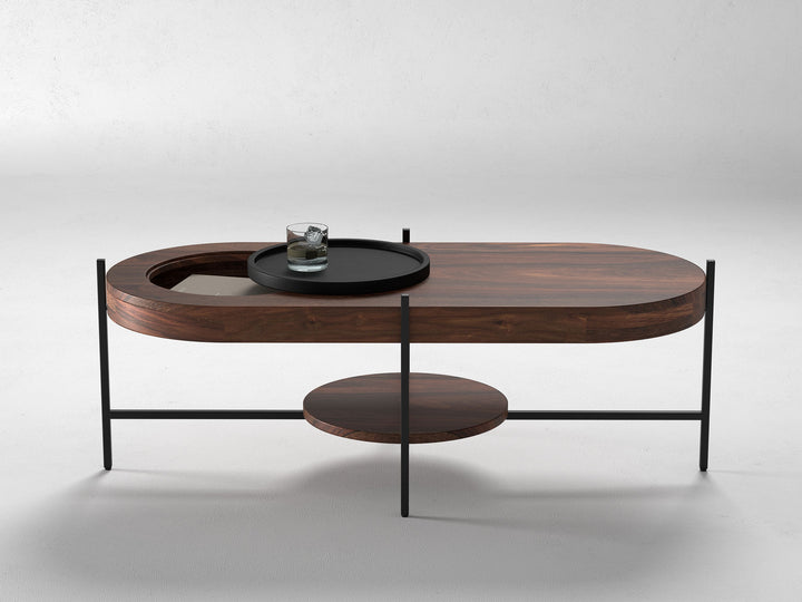 Coffee table, solid sheesham wood and steel
