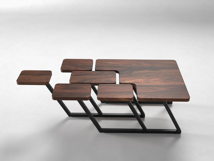 Coffee table, solid sheesham wood and steel