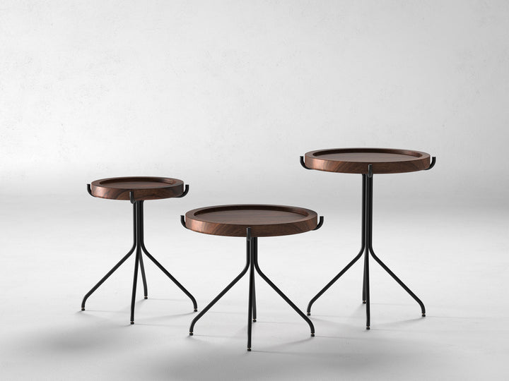 Set of 3 nesting coffee tables, solid sheesham wood and steel