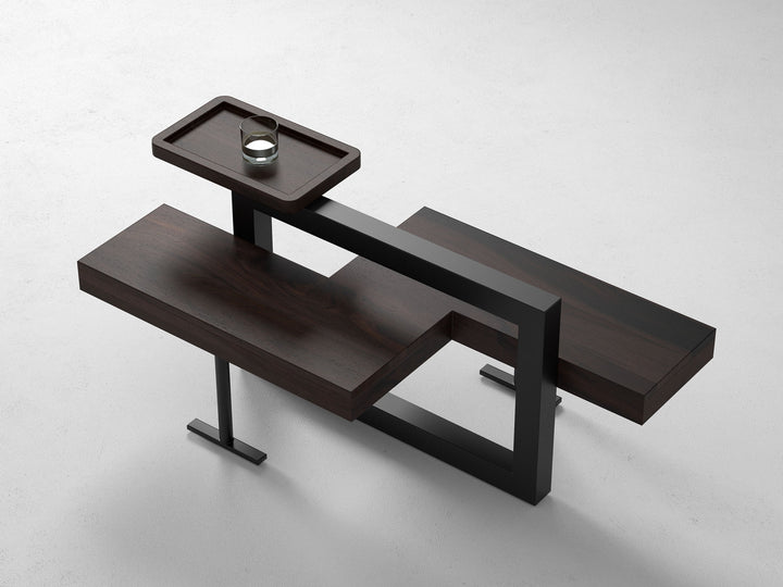 Coffee table, solid sheesham wood and steel