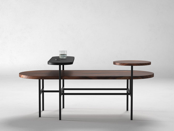 Coffee table, solid sheesham wood and steel