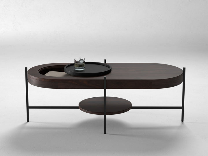 Coffee table, solid sheesham wood and steel