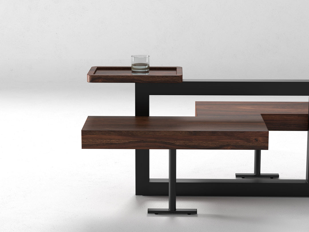 Coffee table, solid sheesham wood and steel