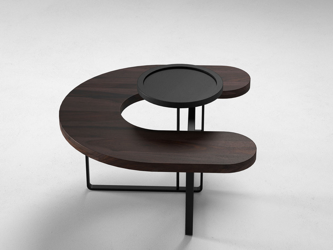 Coffee table, solid sheesham wood and steel