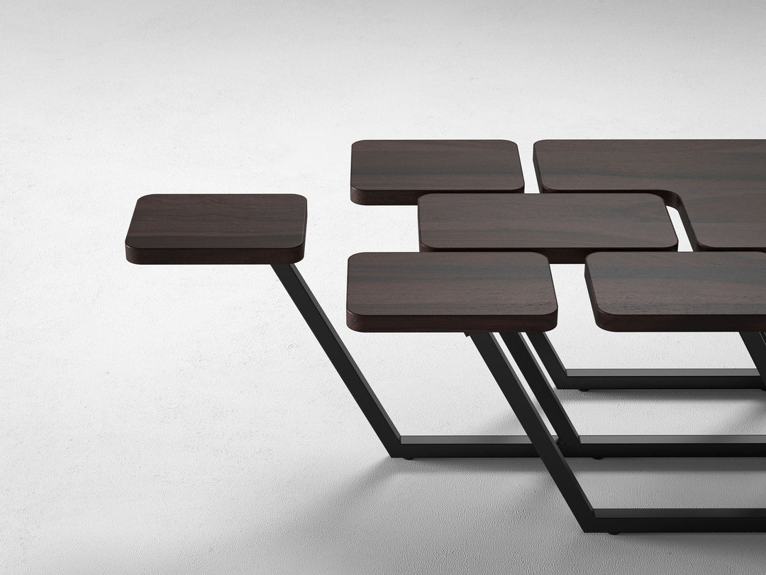 Coffee table, solid sheesham wood and steel