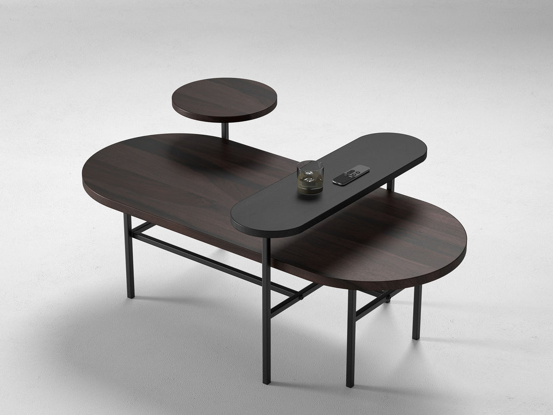 Coffee table, solid sheesham wood and steel