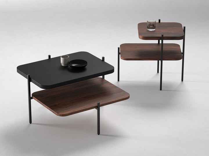 Set of 2 nesting coffee tables, solid sheesham wood and steel