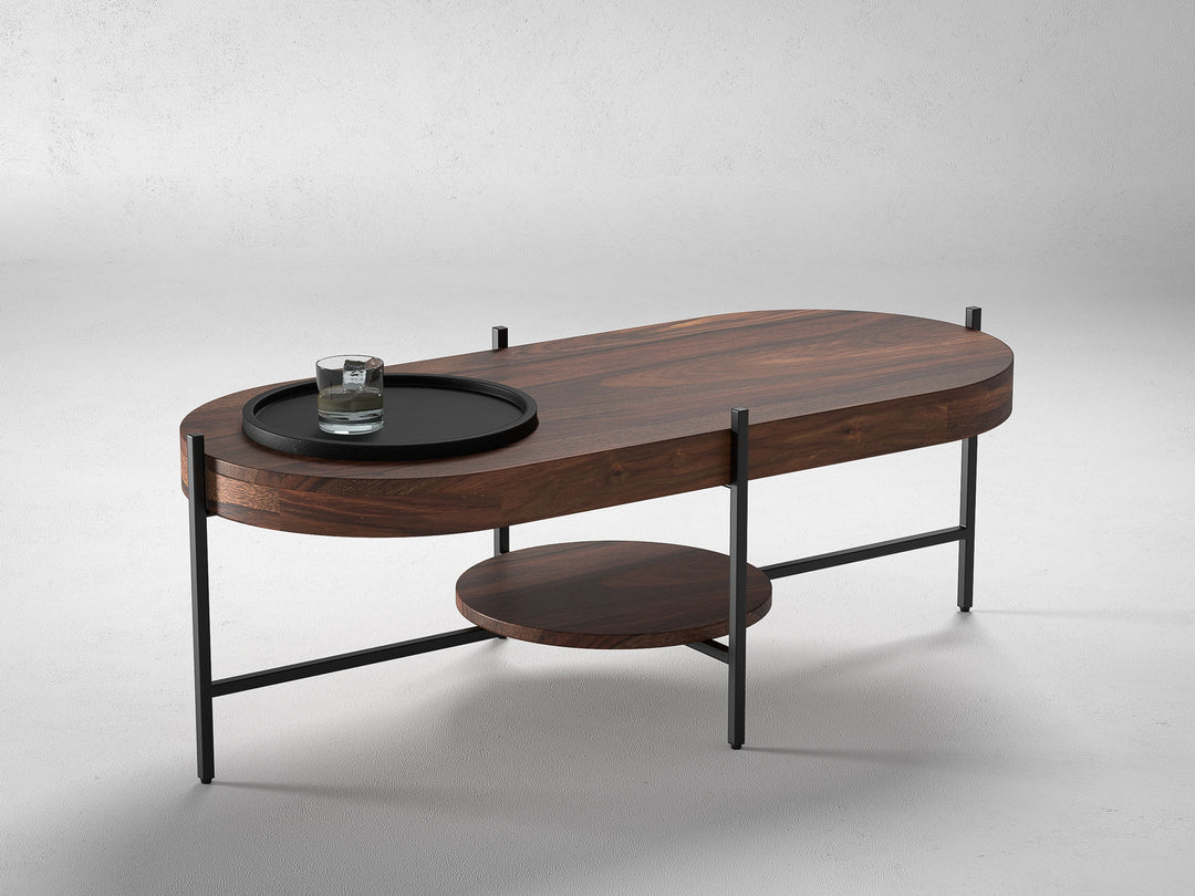 Coffee table, solid sheesham wood and steel