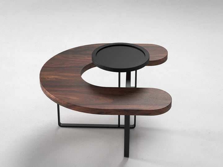 Coffee table, solid sheesham wood and steel