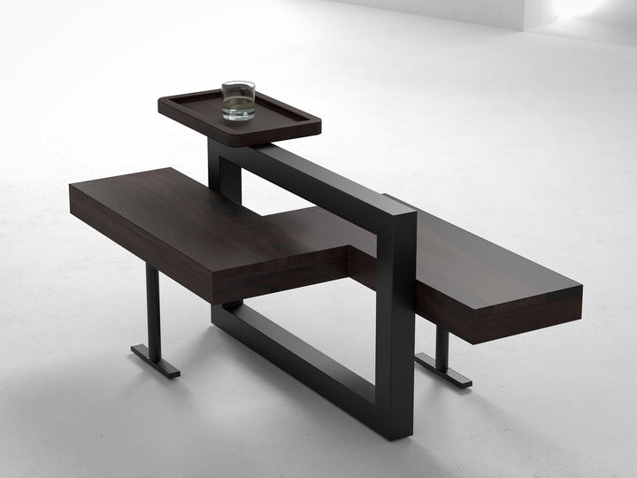 Coffee table, solid sheesham wood and steel